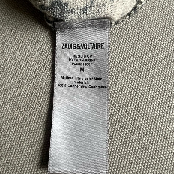 ZADIG & VOLTAIRE 100%Cashmere Reglis Python Sweater Top Size Medium Green Cream - Picture 3 of 5